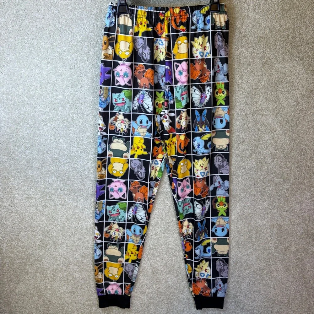 Pokemon Pajama Set Boys Size 9-10 Black All Over Print Pikachu Eevee AOP NEW